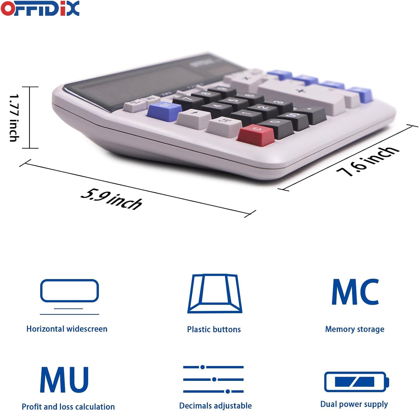 OFFIDIX Office Computer Key Electronic Calculator, Financial Calculators for Bank Stuff and Accouter, Financial Accounting Style 12-Digit Display with Battery and Solar Desktop Calculator
