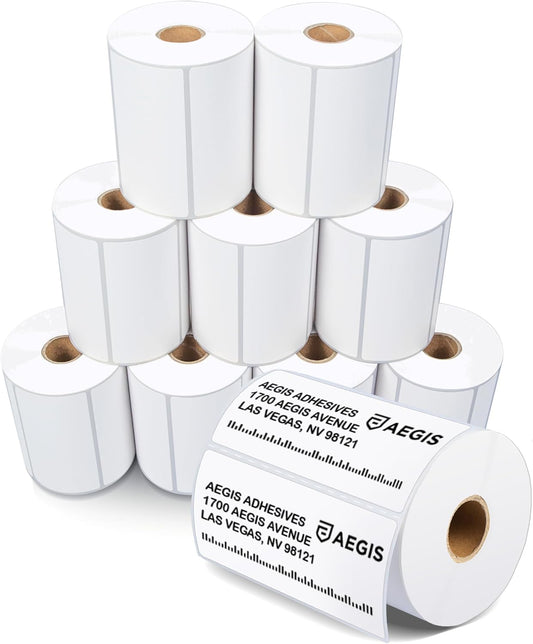 Aegis Adhesives - 4” X 2” Direct Thermal Labels for Shipping & Postage, Perforated & Compatible with Rollo, Zebra, & Other Desktop Label Printers (10 Rolls, 700/Roll)