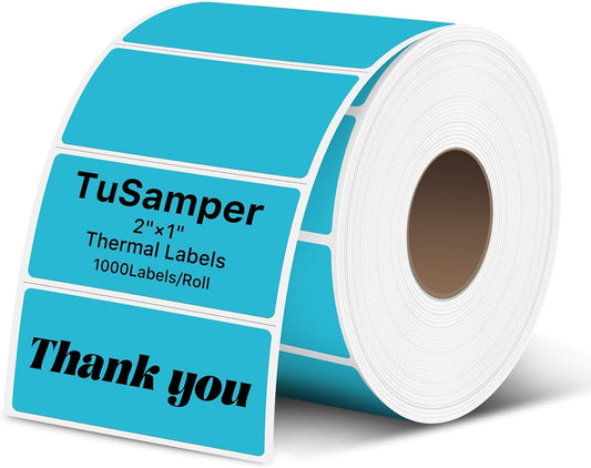 2×1 Inch Thermal Labels Sticker Self-Adhesive Label Paper Blue Direct Thermal Printer Stickers with Perforation Line 1000 Sheets/Roll