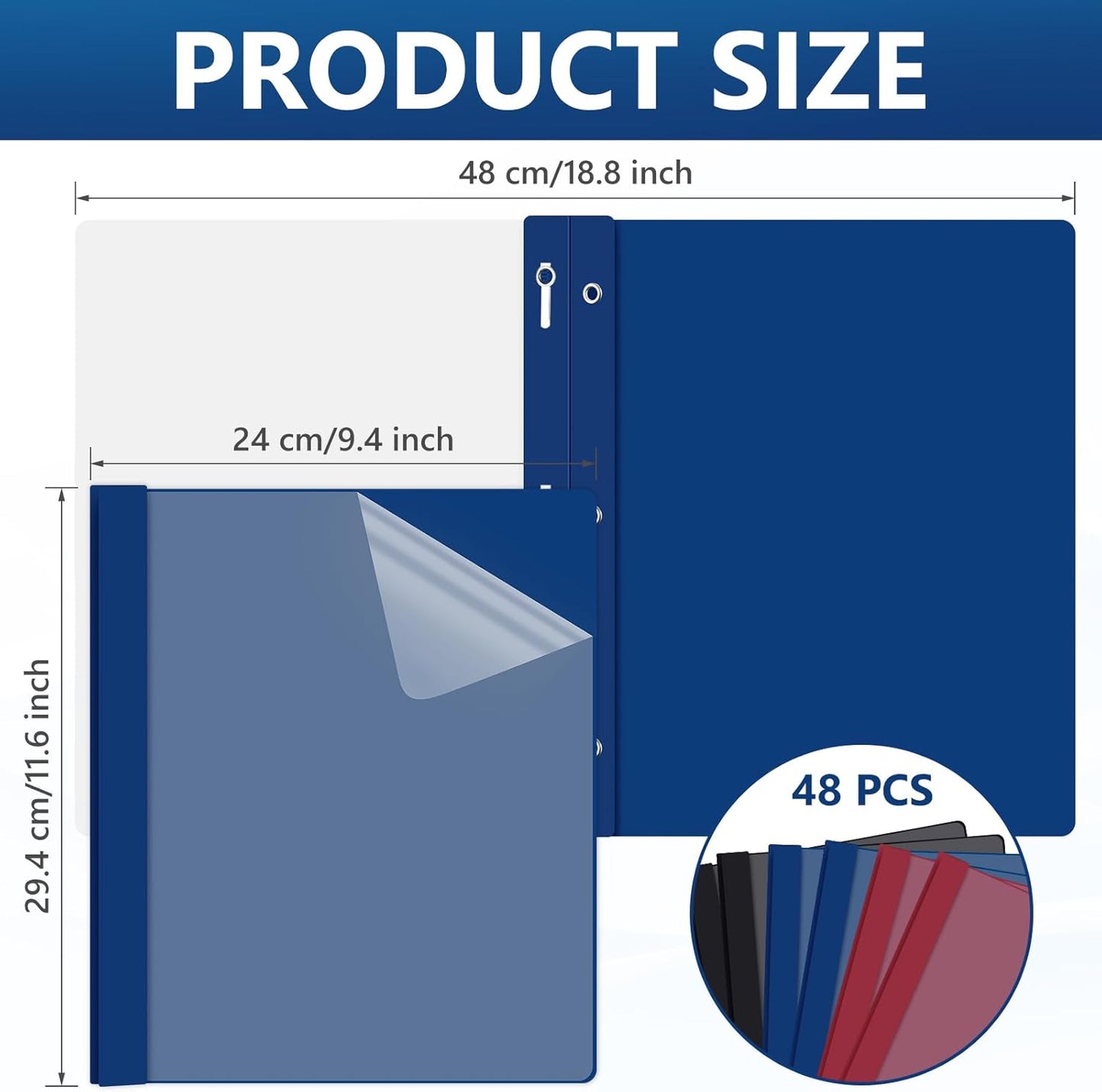 48 Pack Plastic Report Covers with 3 Prongs Presentation Folders Bulk, 100 Sheet Capacity, Clear Front Report Covers for Presentation Document Paper School Office Supplies (Dark Colors)