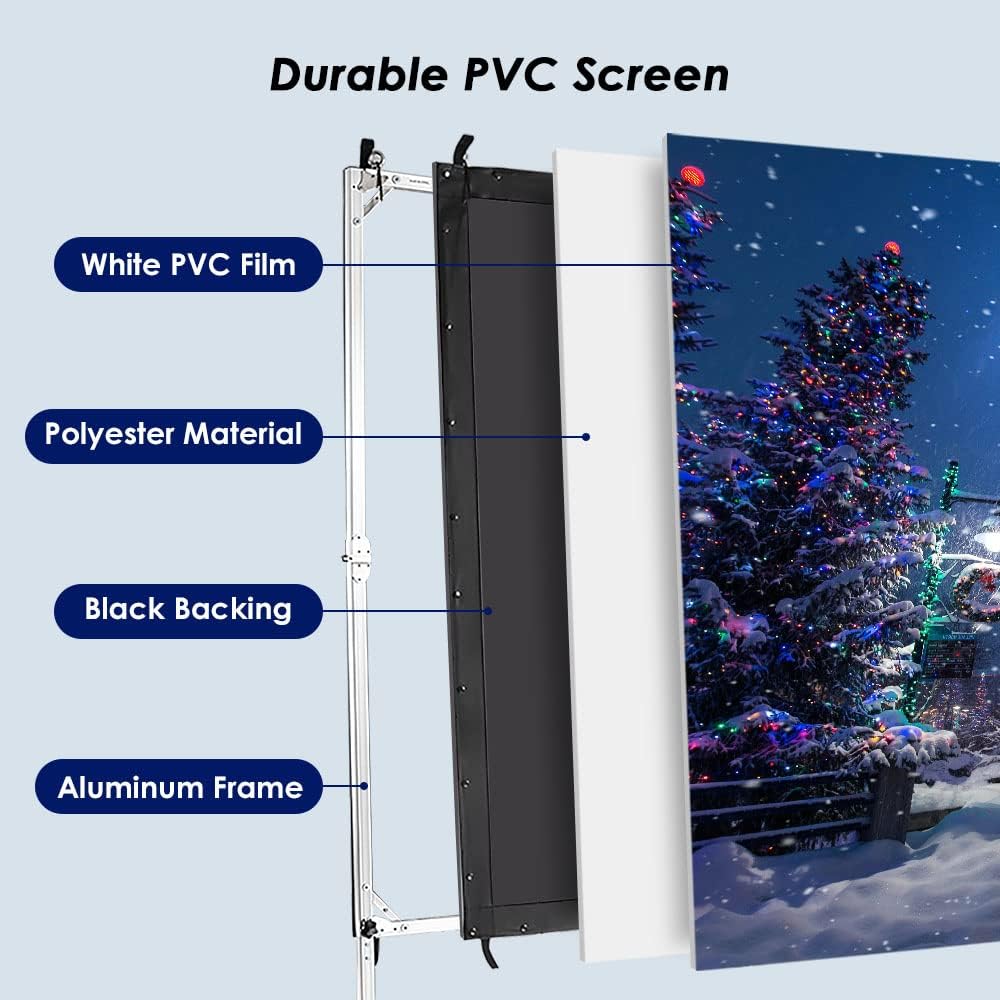 100" Outdoor Projector Screen and Stand Portable Movie Projection Fast Folding 16:9 4K HD Home Theater Camp Backyard Cinema with Carry Bag