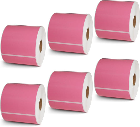 BETCKEY - 3" x 3" Multipurpose & Large Square Labels Compatible with Zebra & Rollo Label Printer,Premium Adhesive & Perforated[Pink, 6 Rolls, 3000 Labels]