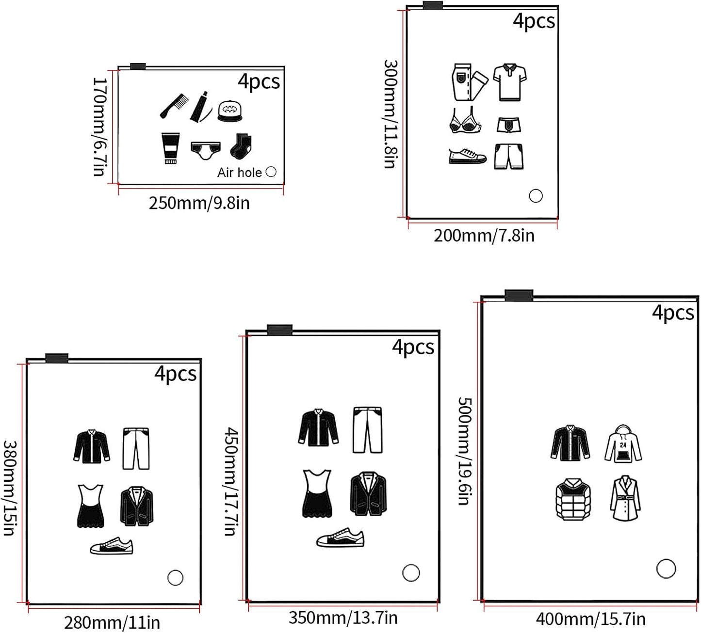 20 Pcs Travel Storage Bags, Clothes Packaging, Reusable Plastic Ziplock, Frosted Waterproof Resealable Clothing Zipper Pouch for Shoes Cosmetics Storage