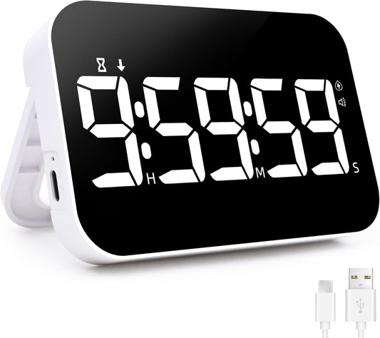 Kitchen Timer （1.5" Number） Large Digital Magnetic Timer, Rechargeabilit, Countdown and Countup, 3 Brightness Display, 3 Volume Levels and Vibration Mode, for Cook, Kids Adults Study Teaching