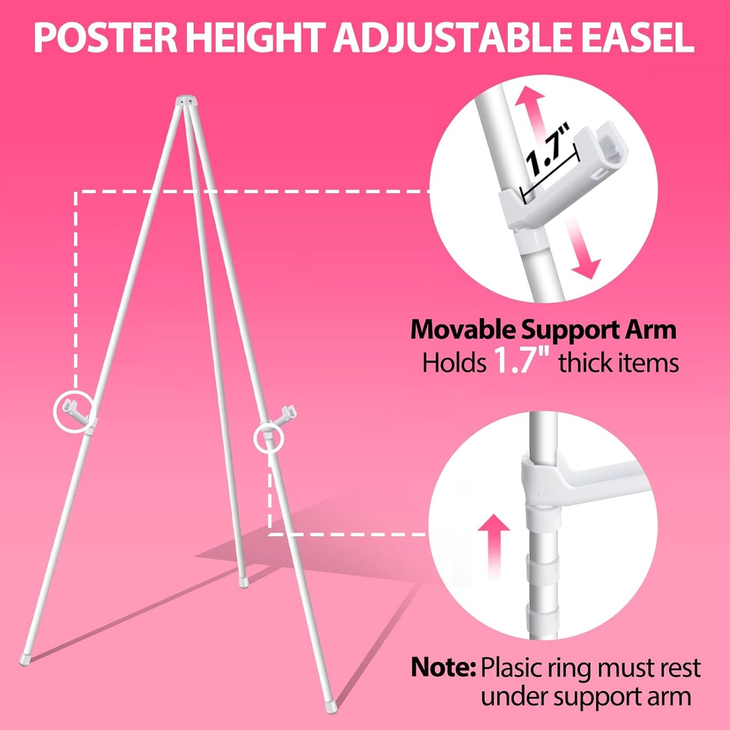 63" White Easel Stand for Wedding Sign Poster Display Easel Folding Art Easel for Floor Adjustable Metal Easel Instant Tripod Easel for Display Painting Wedding Shower Sign Easel, 1Pack