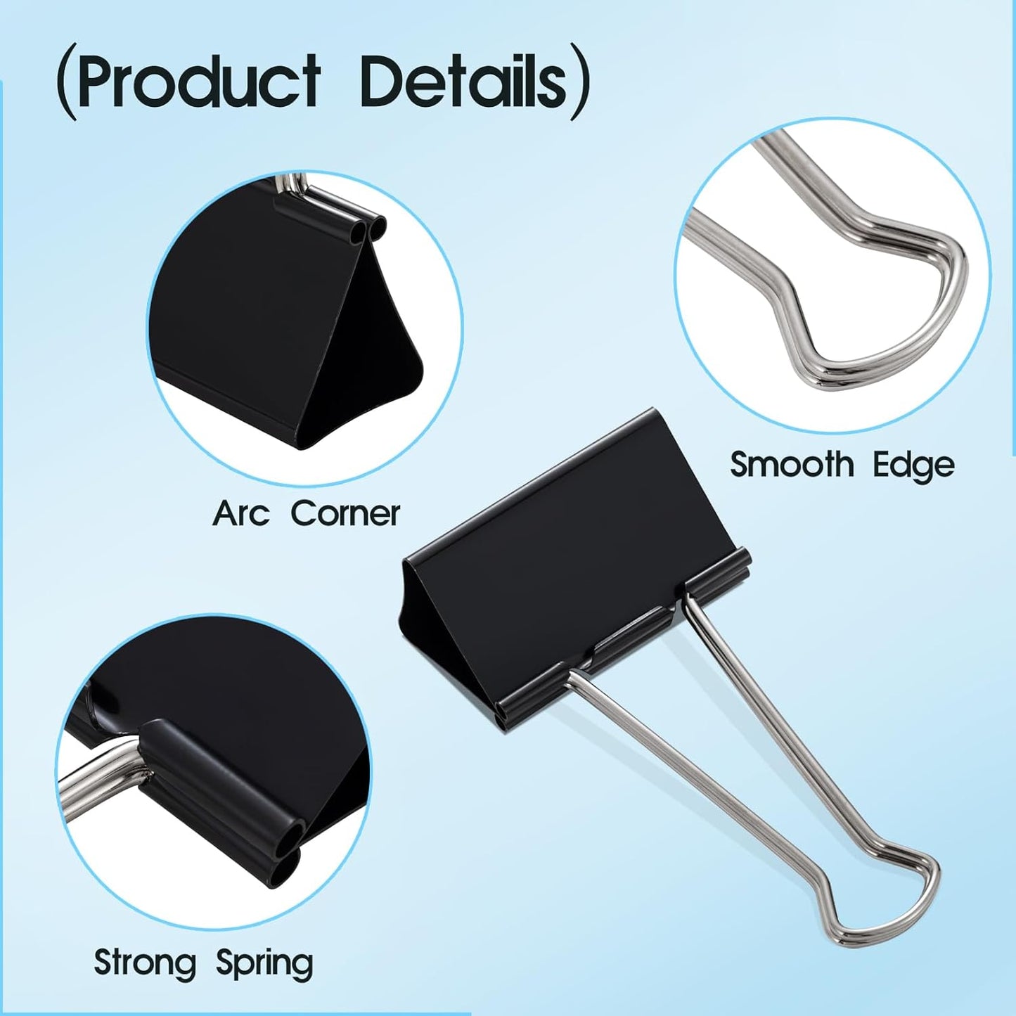 Jumbo Binder Clips 3 Inch, Black, Binder Clips Extra Large Heavy Duty for Office Supplies (6)