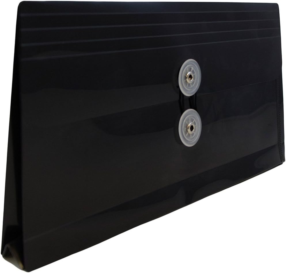 JAM PAPER Plastic Envelopes with Button & String Tie Closure - #10 Business Booklet - 5 1/4 x 10 - Black - 12/Pack