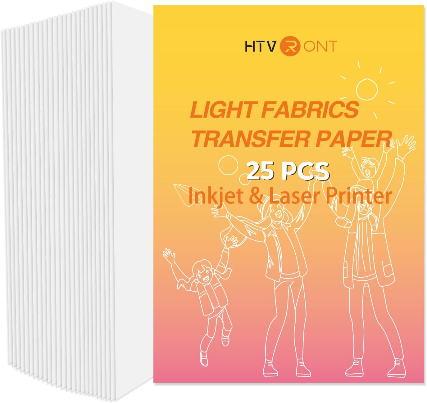 HTVRONT Heat Transfer Paper for Light T Shirts -25 Sheets 8.5x11" Iron on Transfer Paper for Inkjet & Laser Printer, Stretchable & Durable Printable Heat Transfer Vinyl, Easy to Use