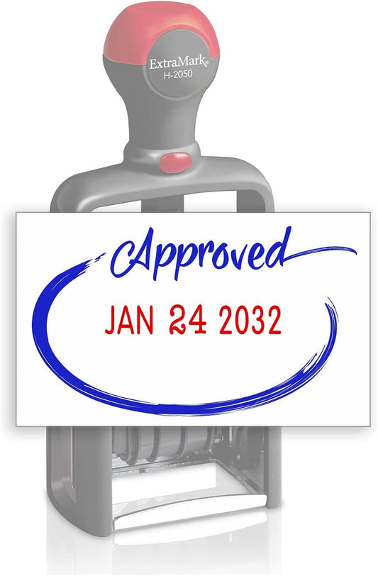 Heavy Duty Style Office Date Stamp with Approved - Self Inking Dater - Style C - Blue & Red Ink Color