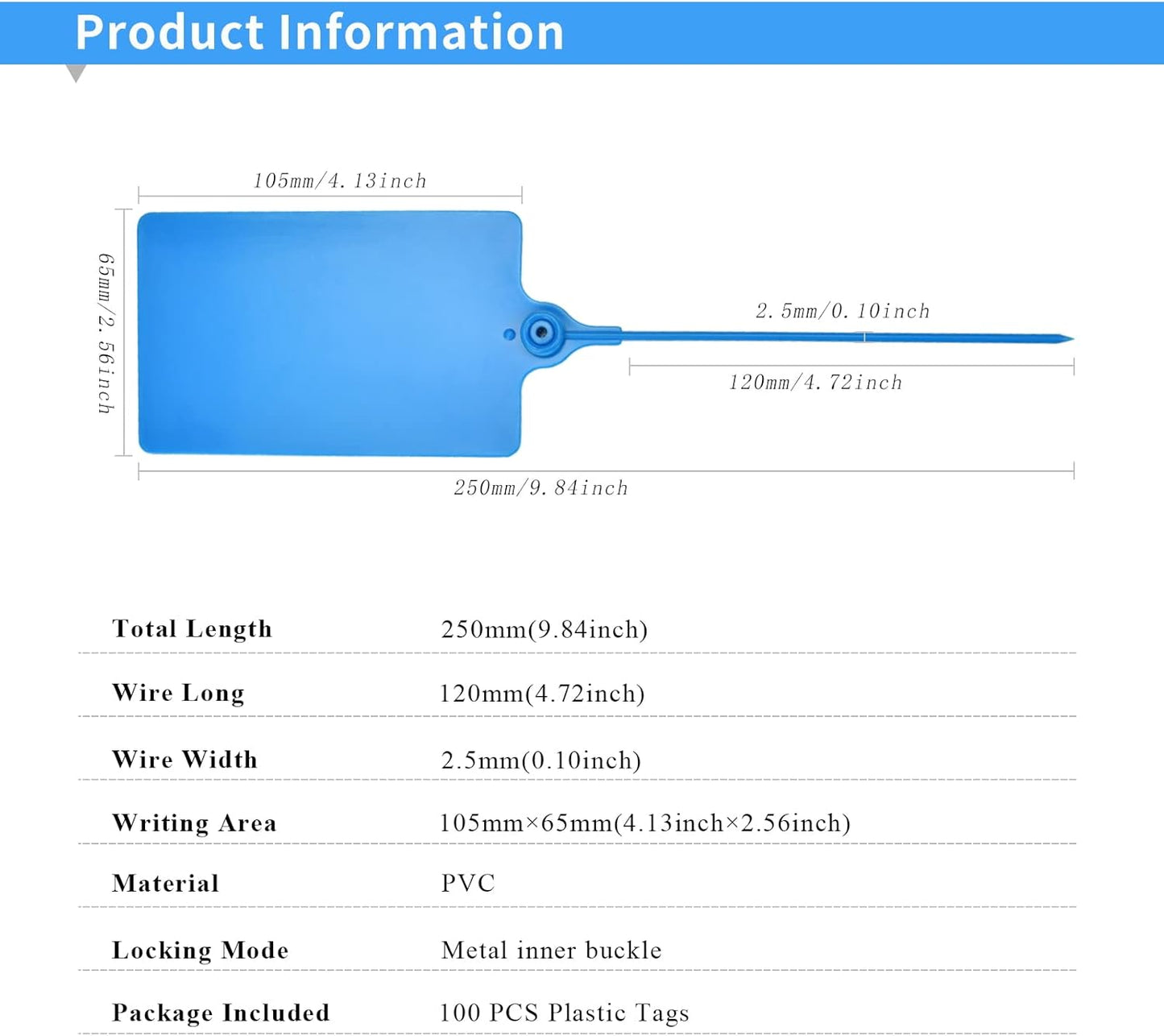 100 Plastic Tags Shipping Tags Water Proof Tags for Labeling Shipping Labels Security Seals Writable Marker Ties Hanging Tags Storage Tag with One Marker Pen (Navy Blue)
