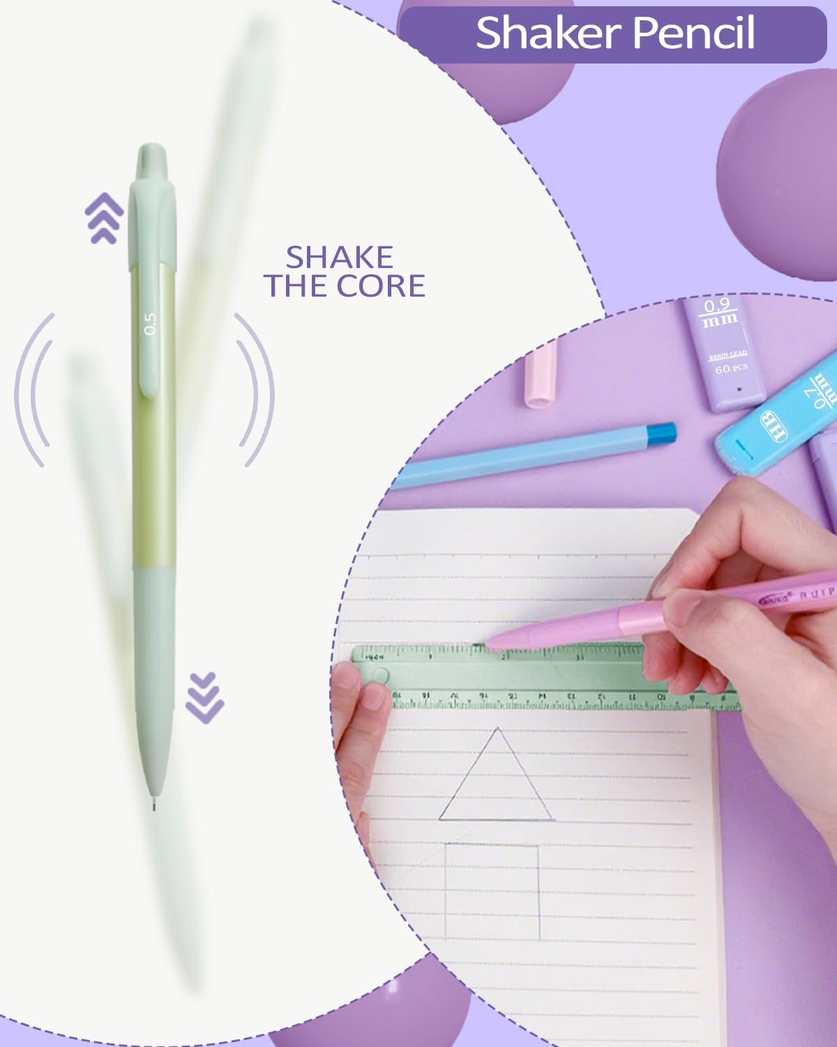 42PCS Mechanical Pencil Set with Cute Pencil Case ,12X Pastel Mechanical Pencil 0.5mm, 0.7mm, 0.9mm & 2.0mm with 564X HB Leads Student Stationary Set for Writing Drawing Ideal Study Essentials (Green)