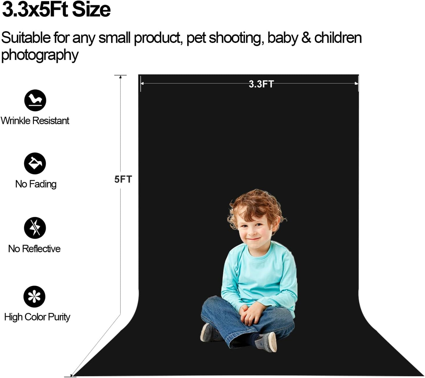 3.3x5Ft Black Backdrop Photography Background,Black Sreen for Photo Studio, Portraits, and Product Shooting, Photo Booth Backdrop, Video Recording Parties