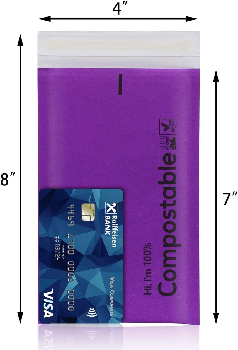 4x8 100% Biodegradable Bubble Mailers,25 Count Kraft Purple #000 Compostable Padded Packaging Wrap Envelopes Pouches Eco Friendly Self Seal Bags