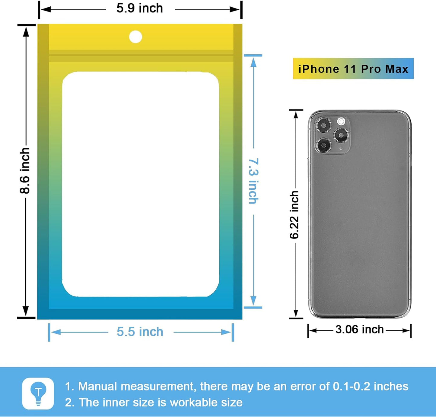 100 Pcs Resealable Mylar Bags, Gradient Color Food Storage Bags, Zip Bag Foil Bags Packaging Pouch for Food Storage, Sample, Small Business (Yellow Blue, 5.9 X 8.6 Inch)