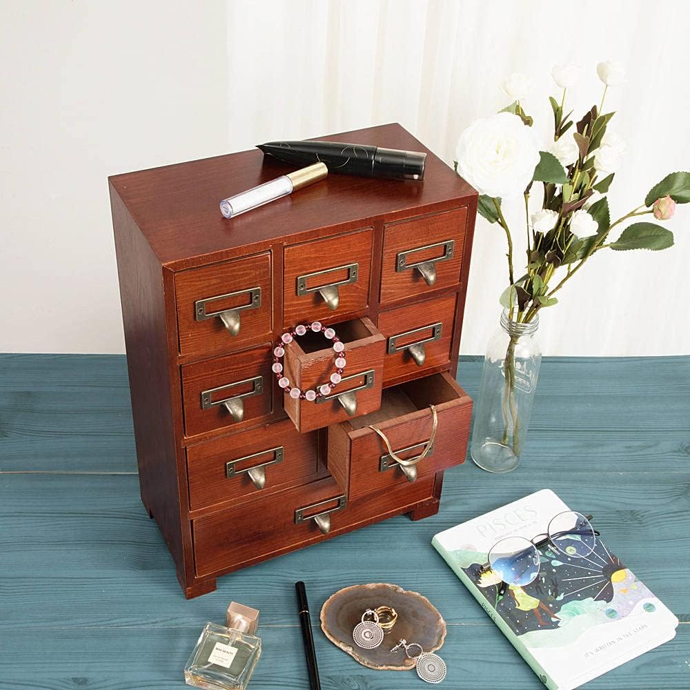 Apothecary Drawers Wooden Apothecary Cabinet with Drawers & Labels Rustic Library Card Catalog Cabinet Wooden Storage Box Desktop Organizer Herbal、Tea Bag、Jewelry Storage(Brown)