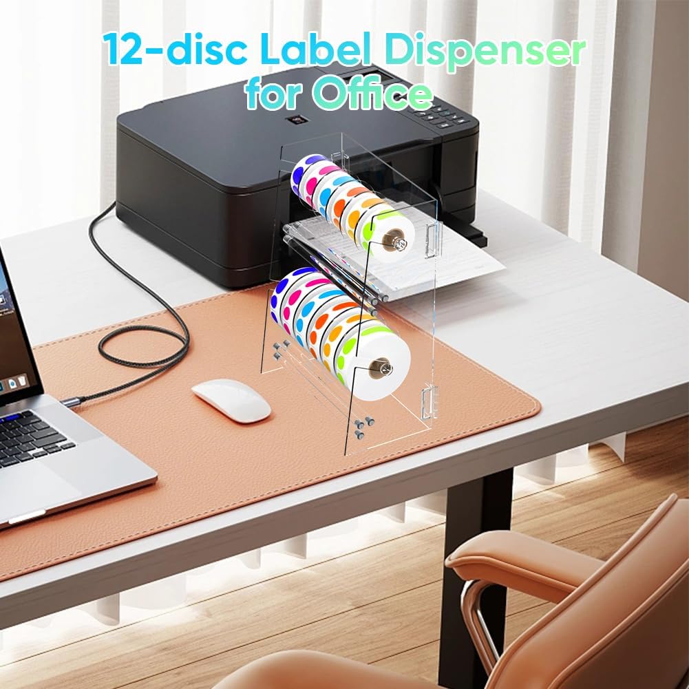 Acrylic Sticker Roll Dispenser Holder - Double-Layer Disks Adjustable Label Dispenser for Rolls of Sticker Labels Suitable for Office School Home
