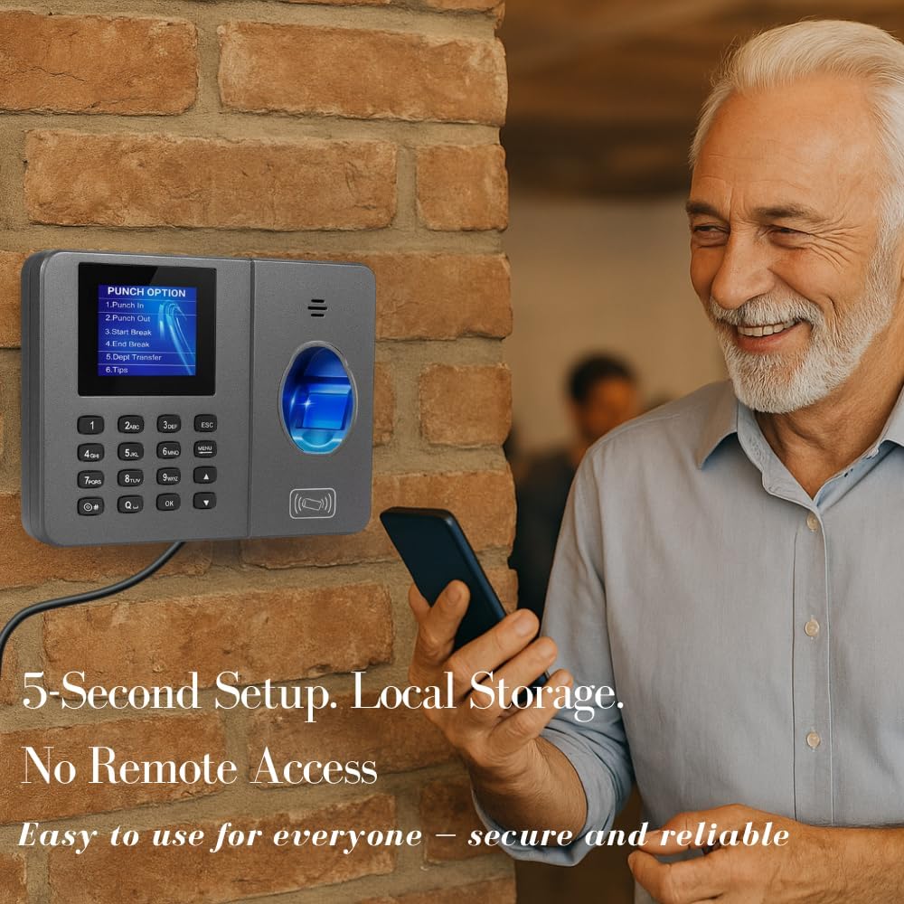 App-Based Time Clock – Fingerprint Attendance for Small Business, iOS/Android Compatible, No Monthly Fee, Includes 10 IC Cards