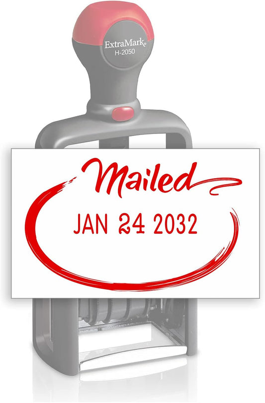 Heavy Duty Style Office Date Stamp with MAILED - Self Inking Dater - Style C - Red Ink Color