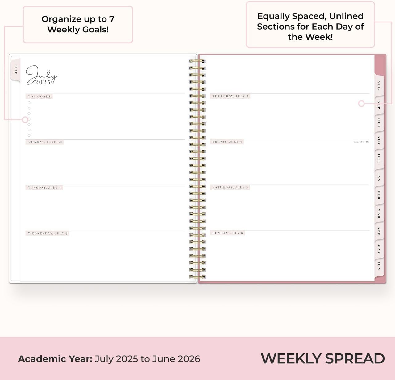 Blue Sky Rachel Parcell 2025-2026 Weekly and Monthly Academic Year Planner Calendar, July 2025 - June 2026, 8.5" x 11", Flexible Cover, Wirebound, Laminated Tabs, Storage Pocket, Includes Stickers, Peony