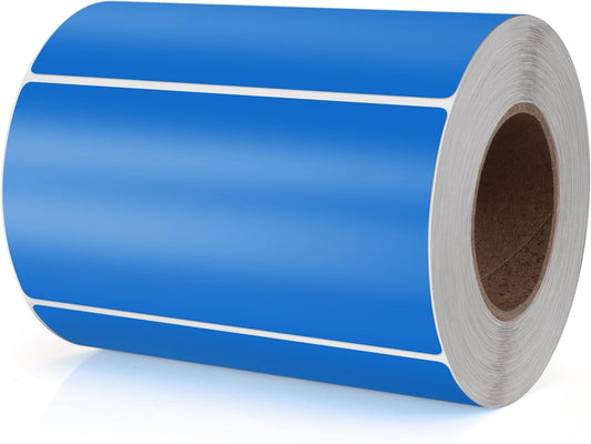 Blue Rectangle Stickers 4 x 2 Inch Color Coding Labels Vinyl Roll Self-Adhesive Waterproof Removable 500 PCS