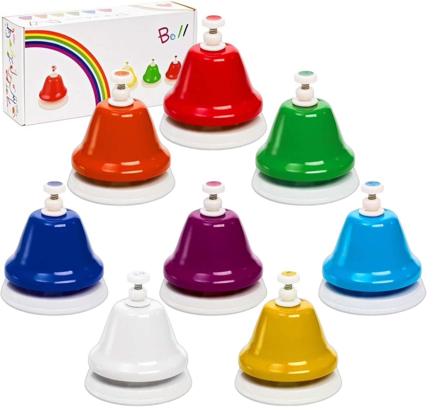 8 Notes Desk Bells, Music Bell Percussion Instrument, Colorful Diatonic Metal Bells, Chromatic Musical Table Bell for Teaching Church Chorus Holiday Party Supplies Birthday Gift