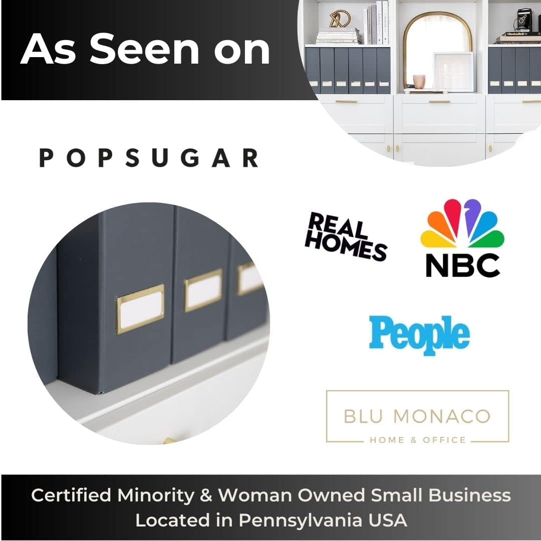 BLU MONACO Set of 6 Foldable Grey Magazine Holders with Gold Label Holders – Stylish File Boxes for Home Office Desktop, Bookshelf, or Classroom Organization