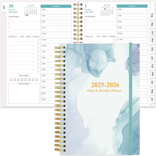2025-2026 Daily & Monthly Planner - One Page Per Day, Daily Planner from July 2025 to June 2026, Planner 2025-2026 with 12 Monthly Tabs, 6.4" x 8.5", Rose Flower