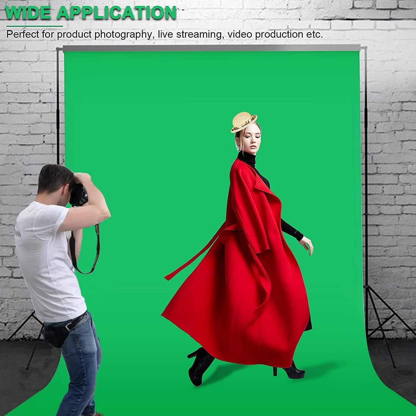 Aimosen 10 X 7 FT Green Screen Backdrop for Photography, Chromakey Virtual GreenScreen Background Sheet for Zoom Meeting, Cloth Fabric Curtain for Party Decor Video Studio Calls Streaming Gaming Photo