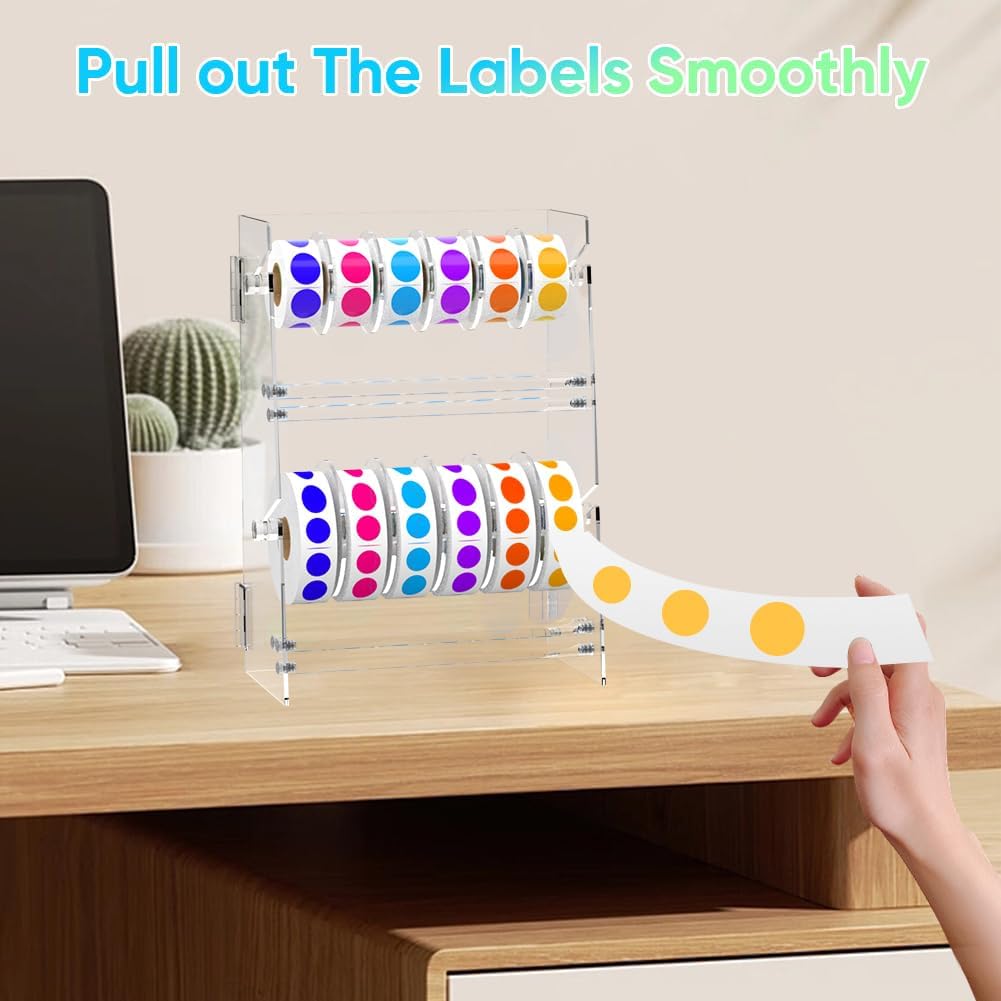 Acrylic Sticker Roll Dispenser Holder - Double-Layer Disks Adjustable Label Dispenser for Rolls of Sticker Labels Suitable for Office School Home