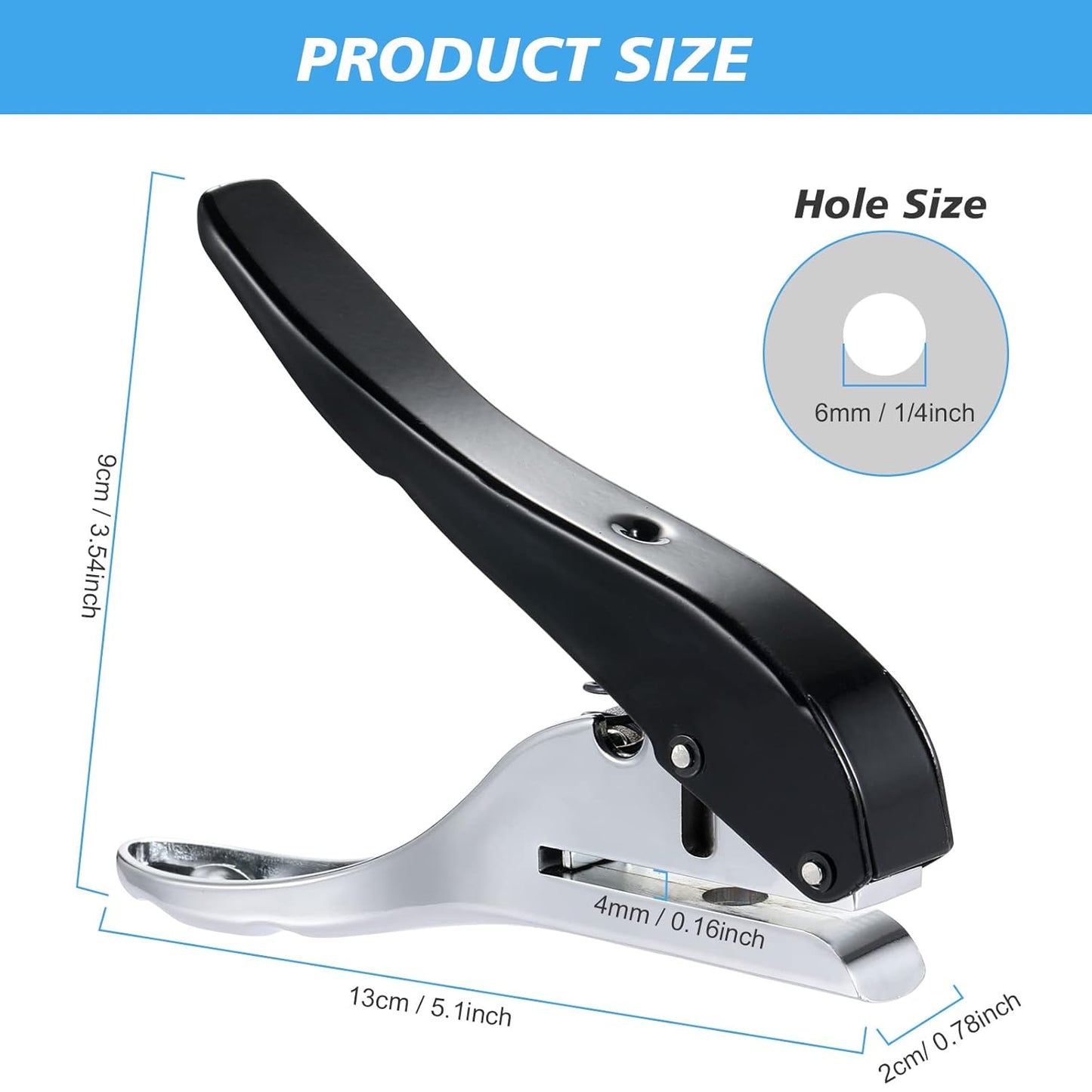 Heavy Duty Single Hole Punch - Portable Hand Held for Tags, Paper, Cards, Plastic, Cardboard (6MM Black)
