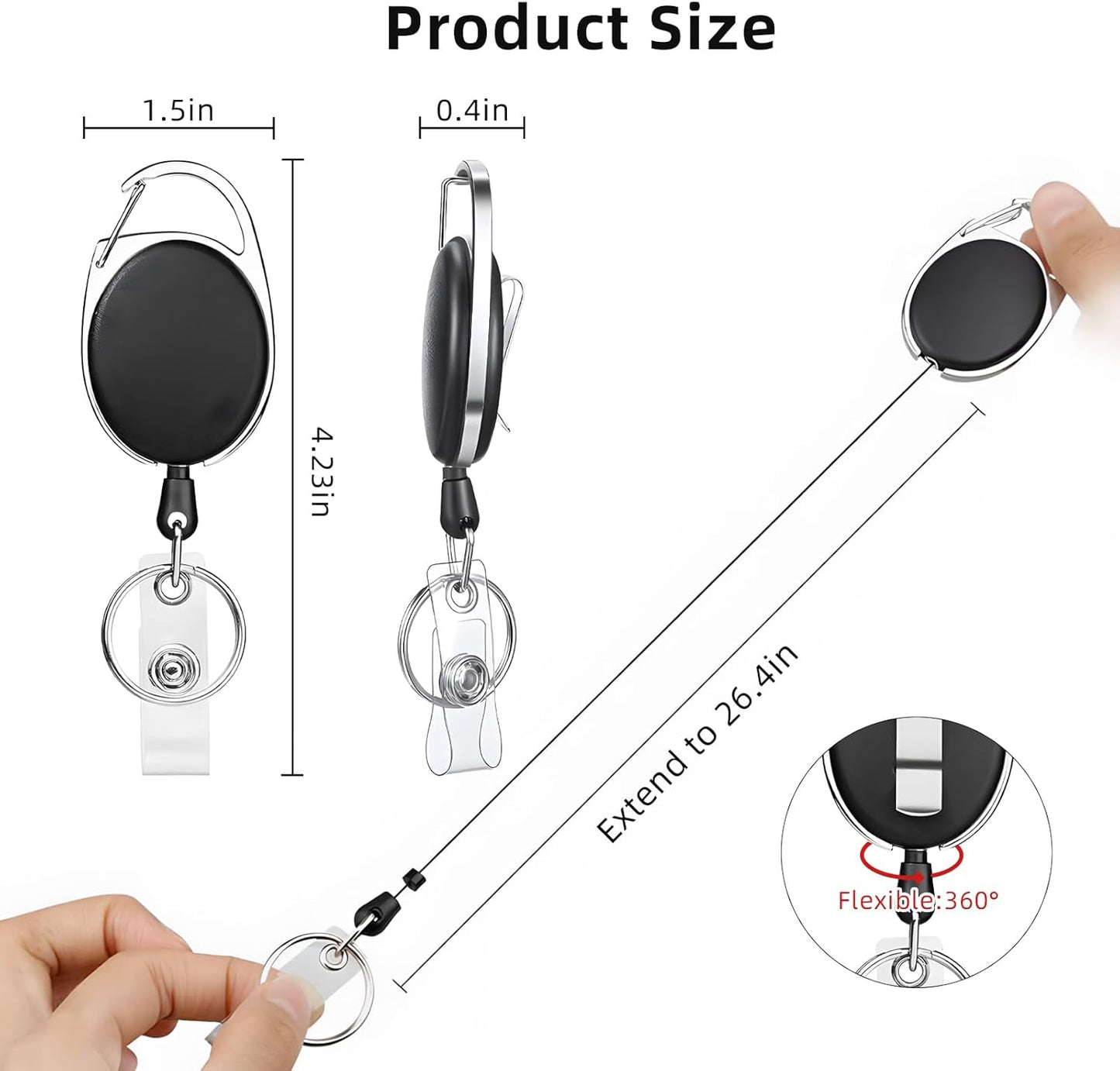 72 Pack Badge Reels Retractable Badge Holders with Clip Key Ring Liubeili Name ID Badge Clips Keychain for Nurse Doctor Employee Worker, Black