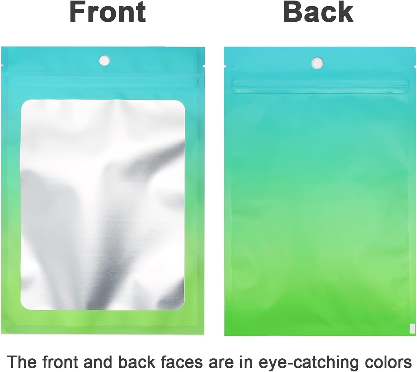 100 Pcs Resealable Mylar Bags, Gradient Color Food Storage Bags, Zip Bag Foil Bags Packaging Pouch for Food Storage, Sample, Small Business (Blue Green, 4.7 X 7.1 Inch)