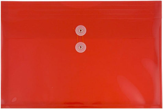 JAM PAPER Plastic Envelopes with Button & String Tie Closure - Legal Booklet - 9 3/4 x 14 1/2 - Red - 12/Pack