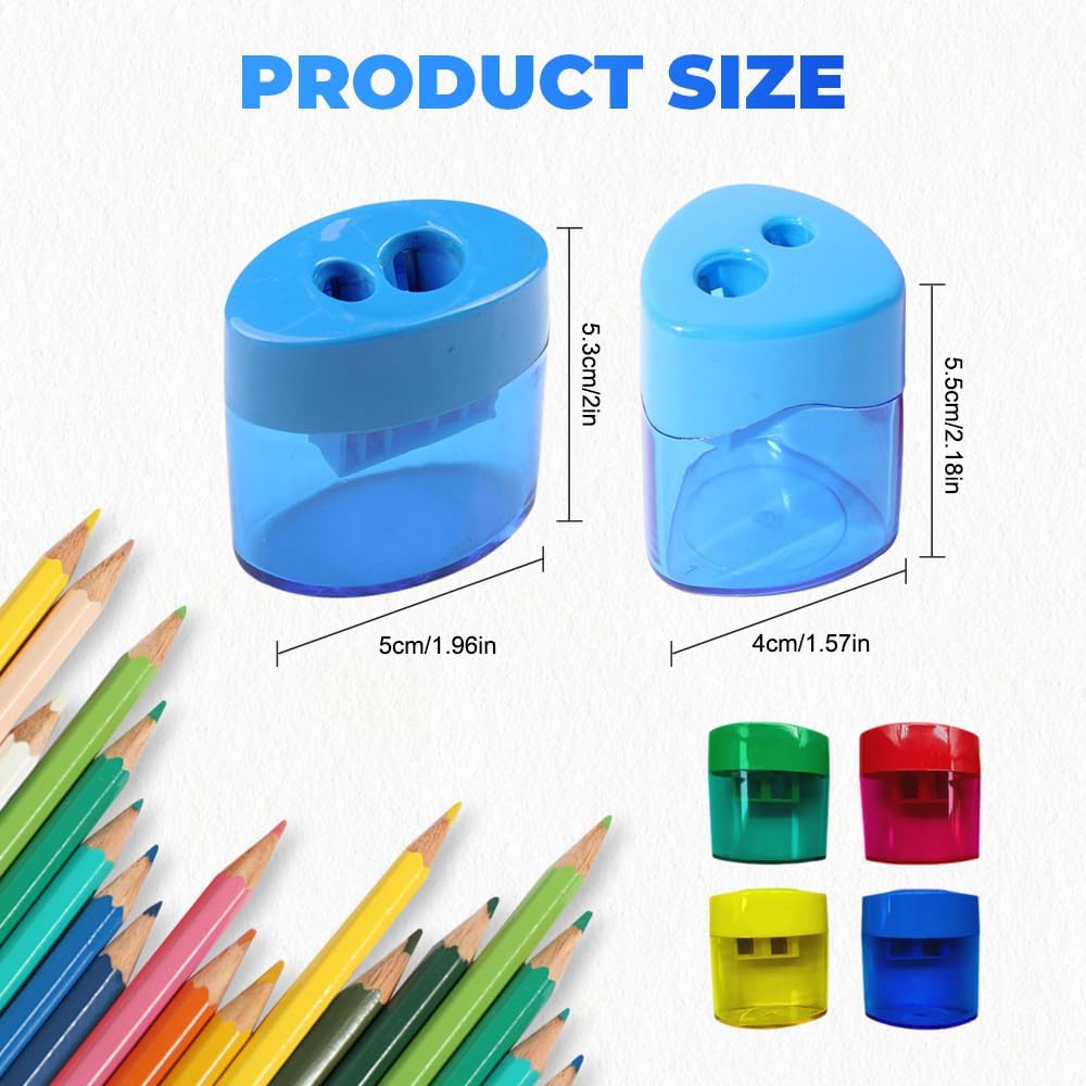 4 Pcs Pencil Sharpeners with Lid, Dual Holes Compact Colored Handheld Pencil Sharpener, Colored Handheld Sharpener Suitable for Kids Adults Students School Class Home Office (Ellipse)