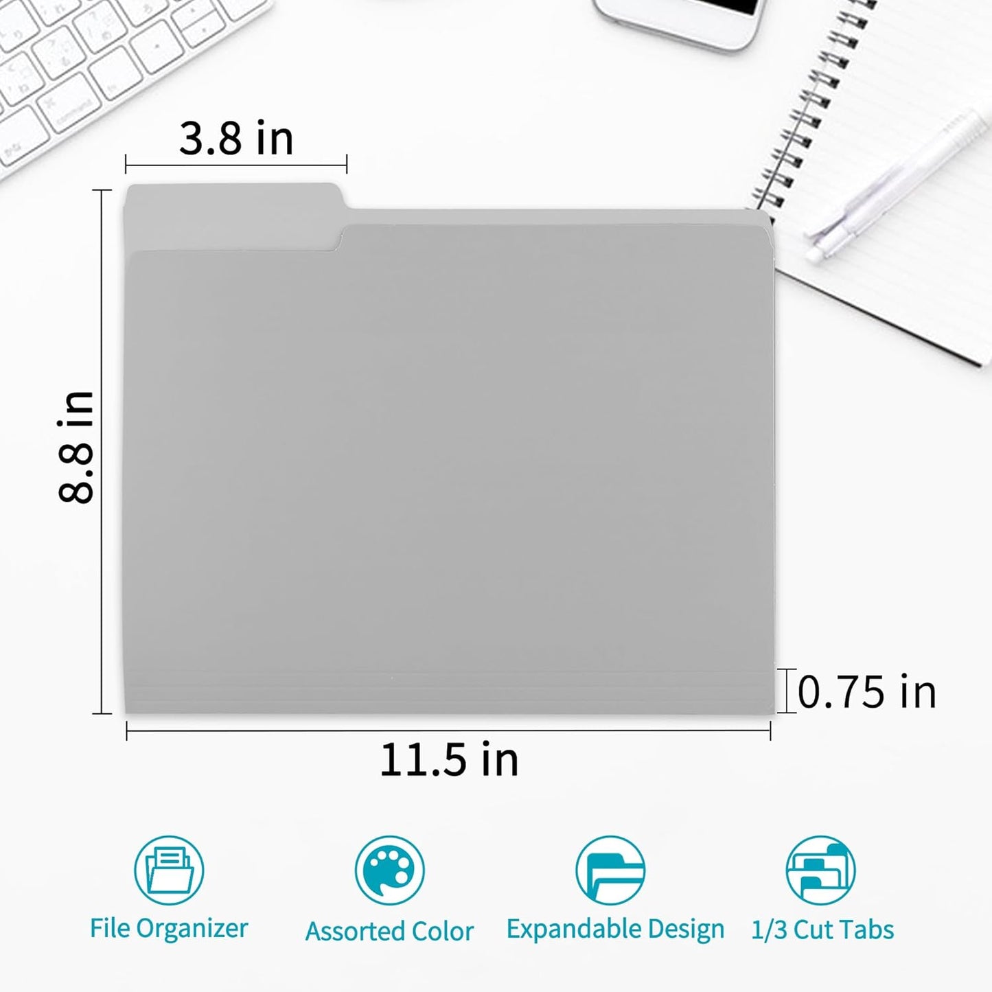 100 Packs Colored File Folders,Grey File Folders,Two Tone Color File Folder 8.5 x 11 Inch,1/3 Cut Tabs Letter Size,Manila File Folders for Office,School and Home,Organization