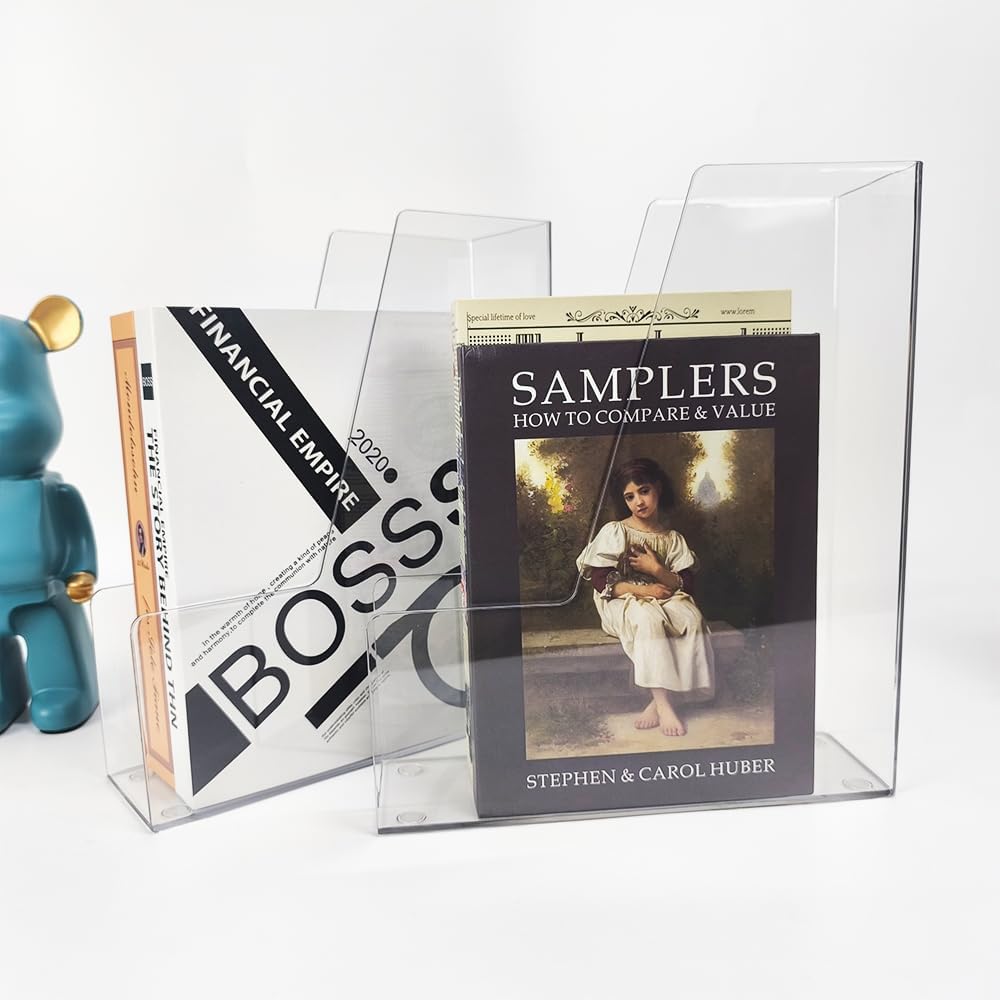 Vertical File Holder, 2 Pack Plastic Document Organizer and Clear Magazine Holder, Multi-purpose for Home Office (Clear)