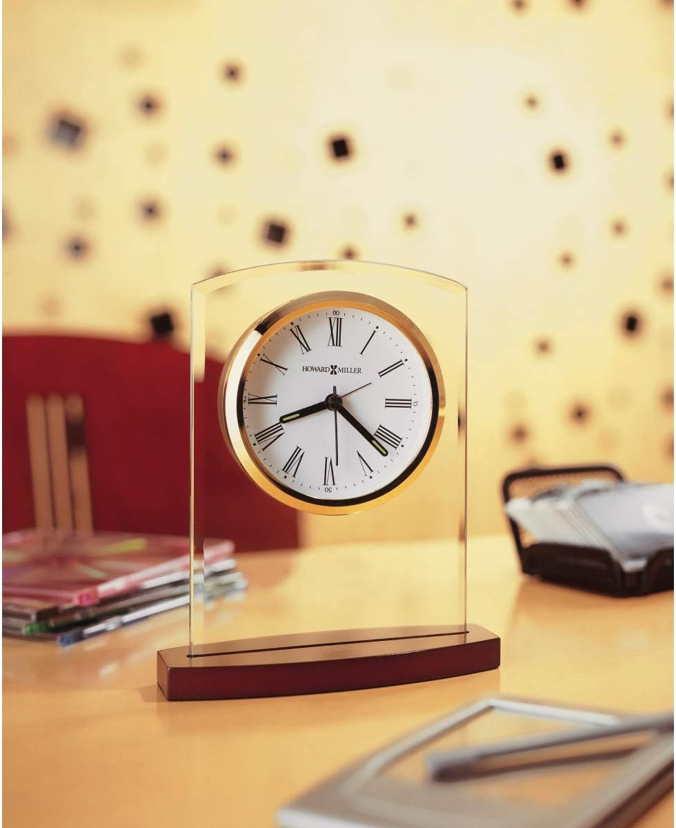 Howard Miller Marcus Table Clock – Decorative Tabletop Clock with Modern Alarm & Quartz Movement, Silent Ticking, Wooden Base & Roman Numeral Design for Home, Office, Kitchen & Table Decor