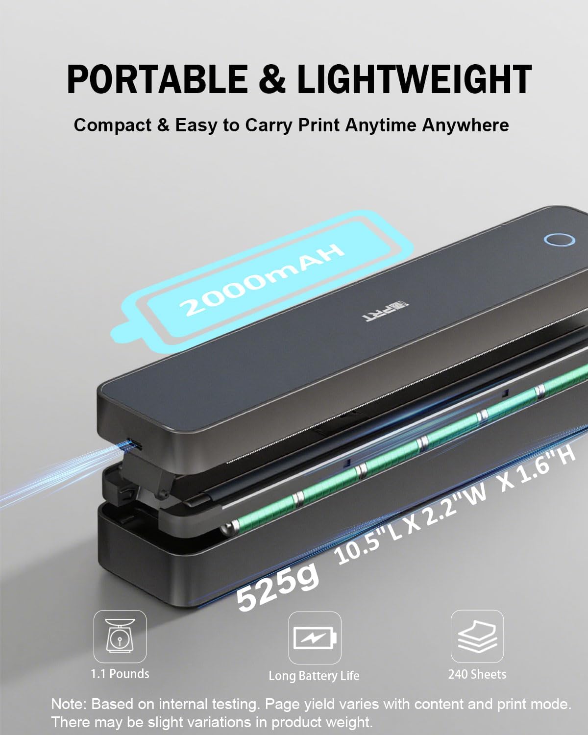 iDPRT Inkless Portable Printer for Travel, 300DPI Wireless Thermal Printer Support 8.5" x 11" US Letter, A4, Small Bluetooth Printers Compatible with iOS, Android Laptop for Home Office Car, Black