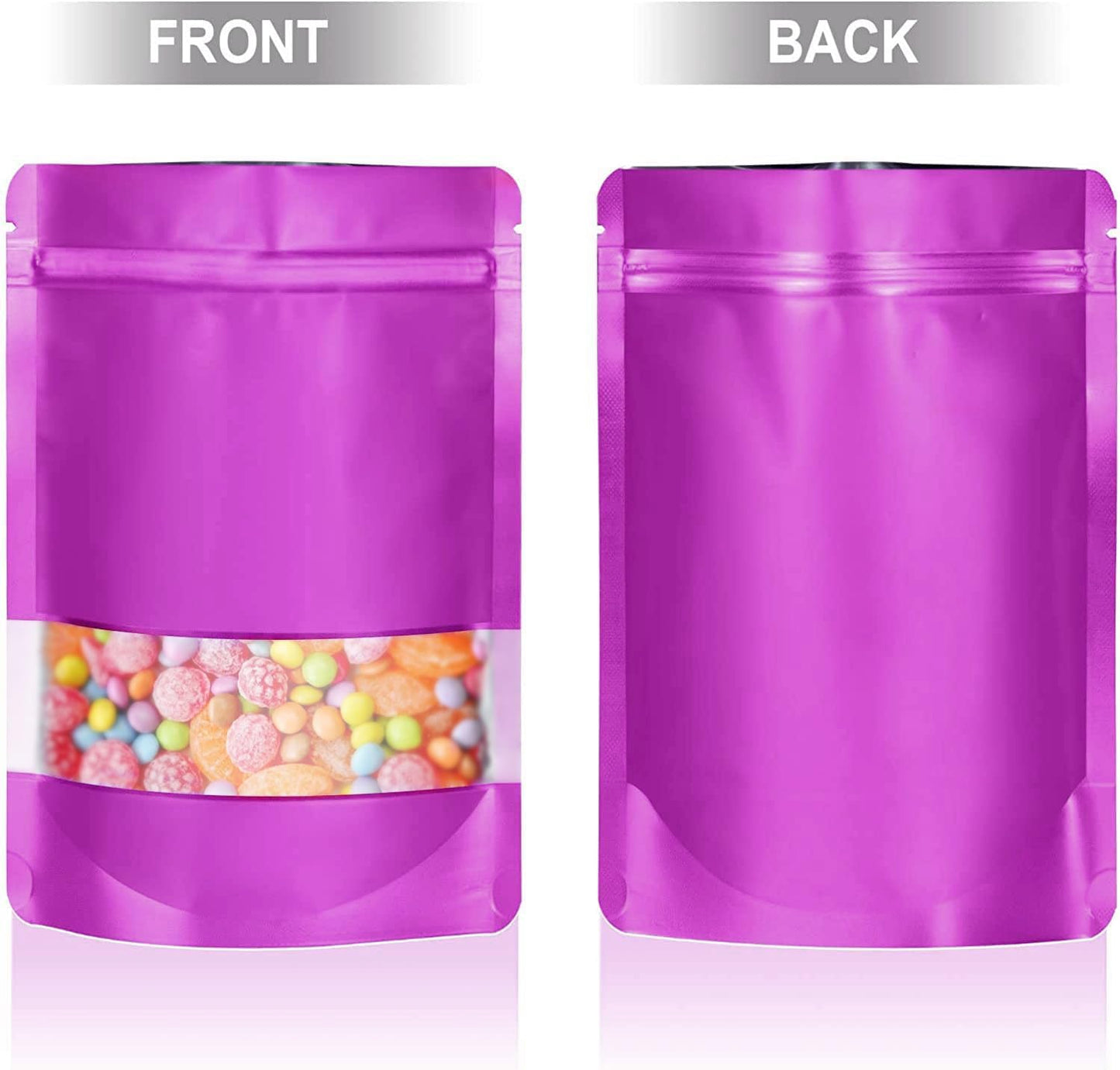 5.9"x8.6" 120pcs Mylar Bags for Food Storage,Smell Proof Bag with Matte Window Resealable Food Storage Bags for Small Business, Stand-up Foil Pouch Packaging Freeze Dried Candy Bag（Purple）