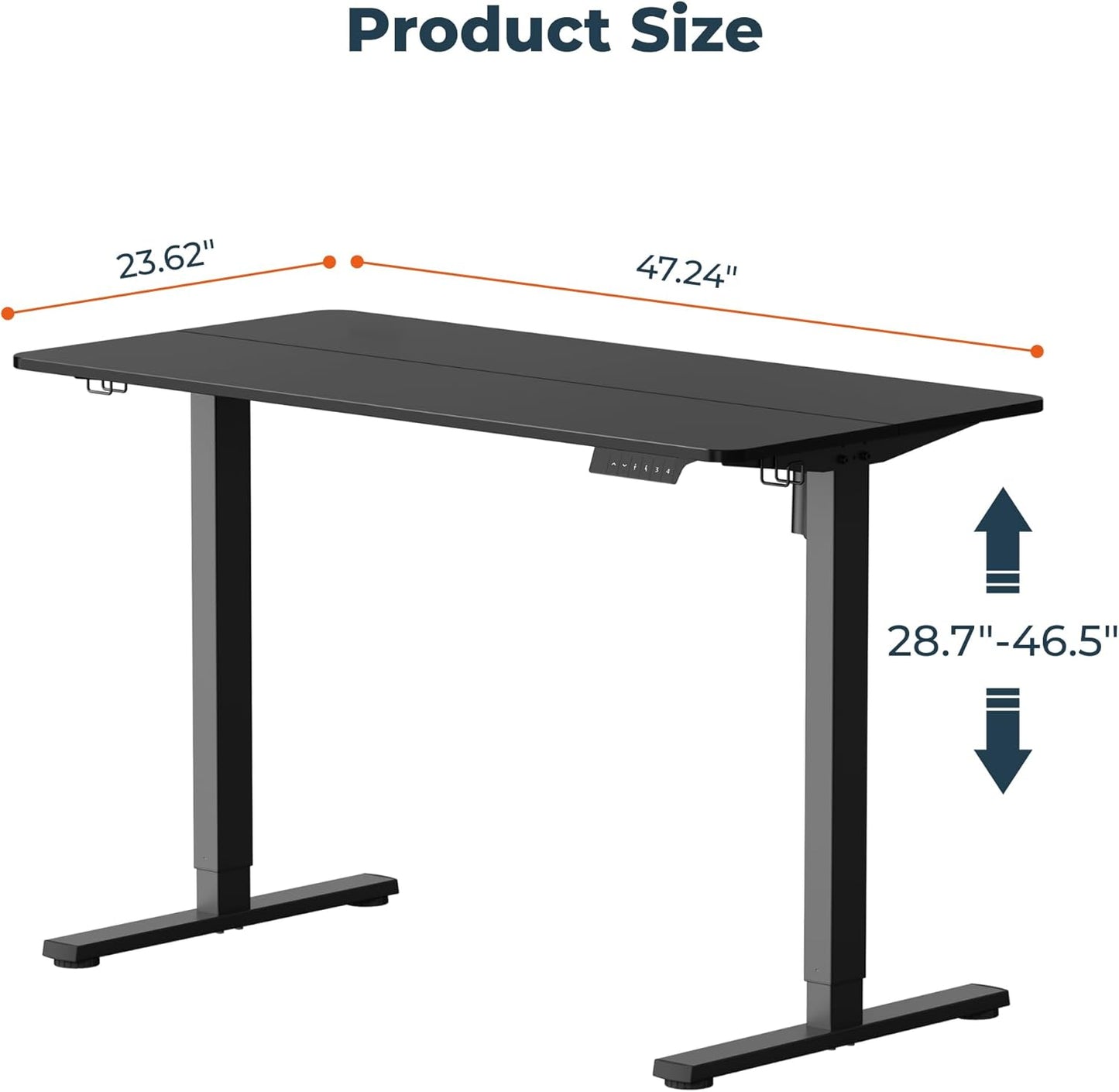 Adjustable Standing Desk, 47x24 Inches Home Office Desk with Memory Preset, Home Office Desk Computer Workstation Splice Black Top + Black Frame
