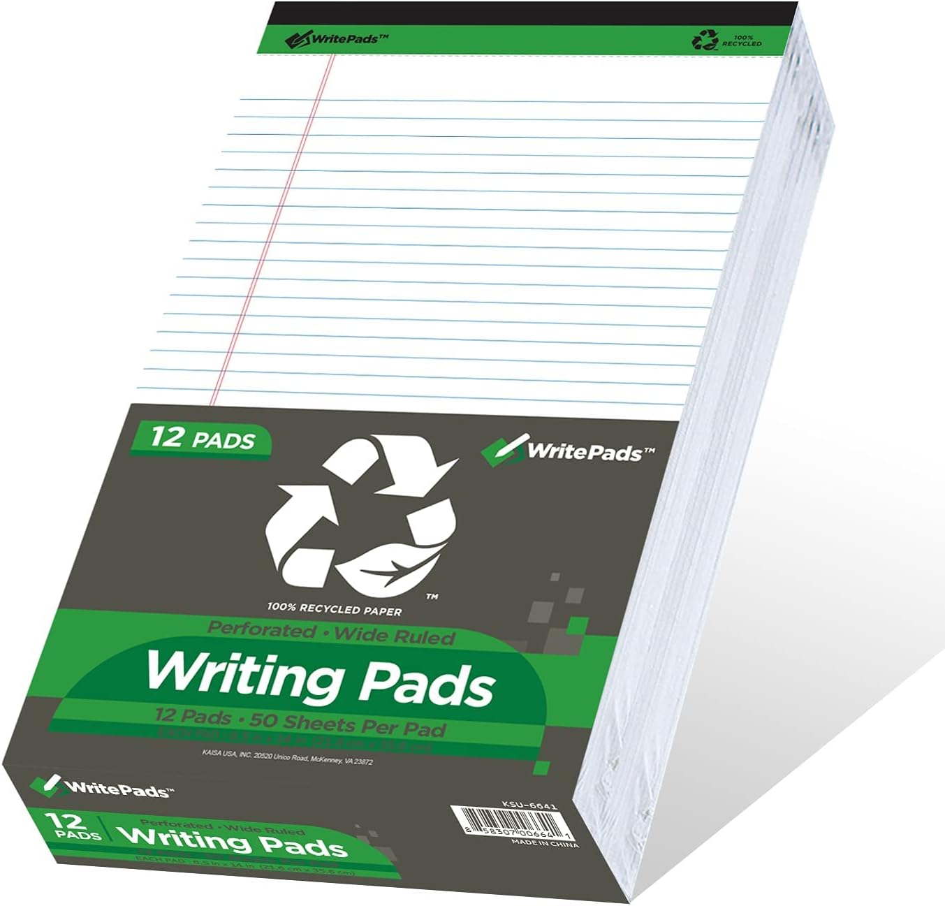 KAISA White Legal Pads Writing Pads Recycled Paper, 8.5"x14" Wide Ruled Lined Paper Perforated 50 sheets Hard Back Notepads Large Legal Pad Writing Tablet For Office Supplies (White 12pads)