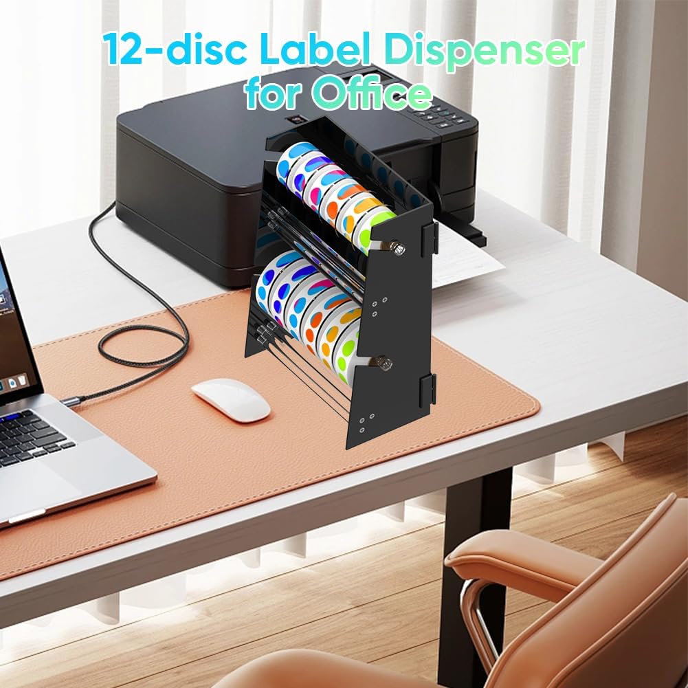 Acrylic Sticker Roll Dispenser Holder - Double-Layer Disks Adjustable Label Dispenser for Rolls of Sticker Labels Suitable for Office School Home - Sticker Roll Holder Organizer