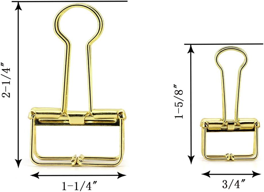 40-Pack Multi-purpose Metal Wire Binder Clip Set,20pcs 2.25 Inch & 20pcs 1.57 Inch Paper Metal Clips,for Home Office Supplier School Accessories - Gold