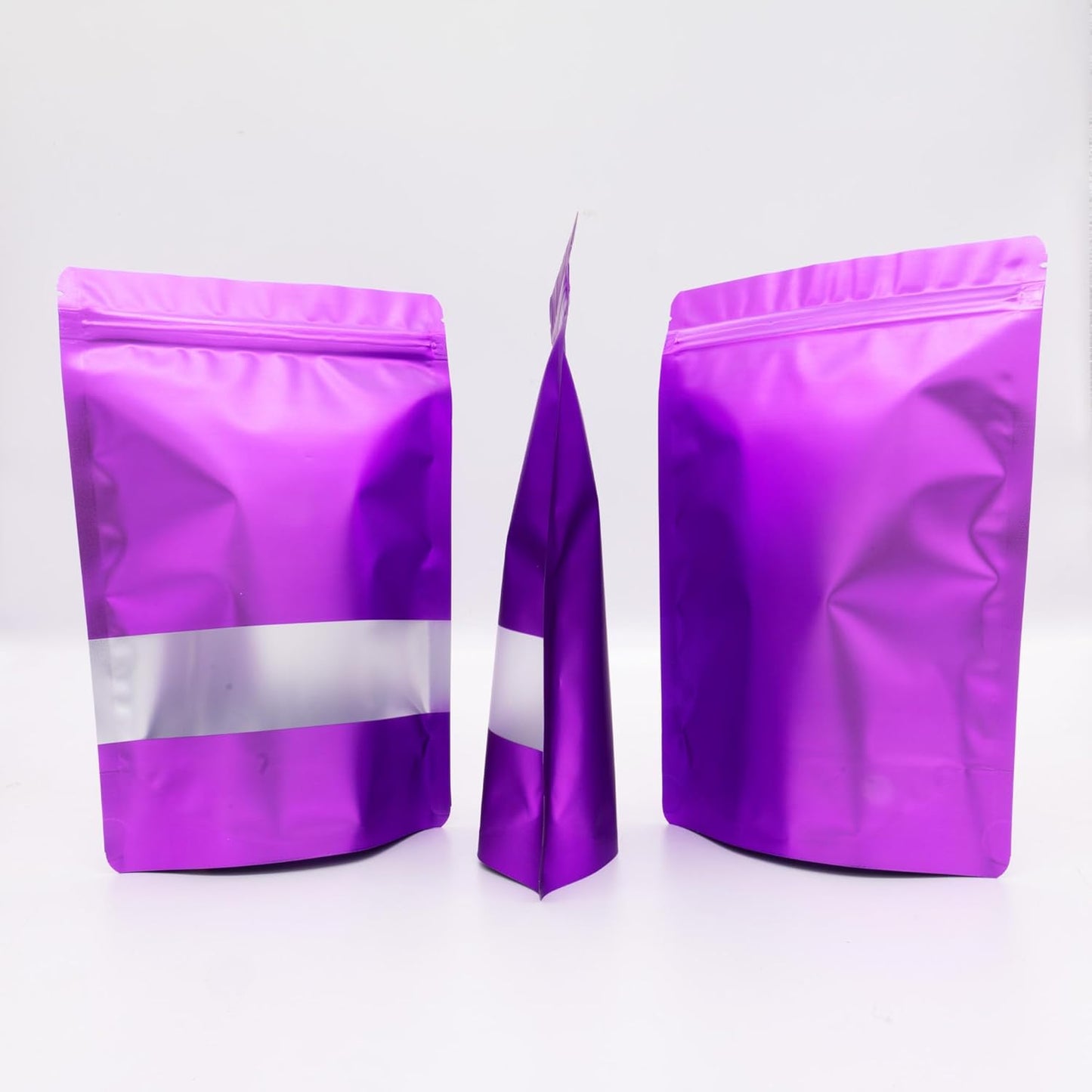 4CP 100 Pcs Zipper Smell Proof Bags with Window, 3.5x5.0 Inch Stand Up Foil Pouches for Food Selfsealing Storage, Reusable Bag for Packaging Small Business, Cookies, Nunt, Candy Purple