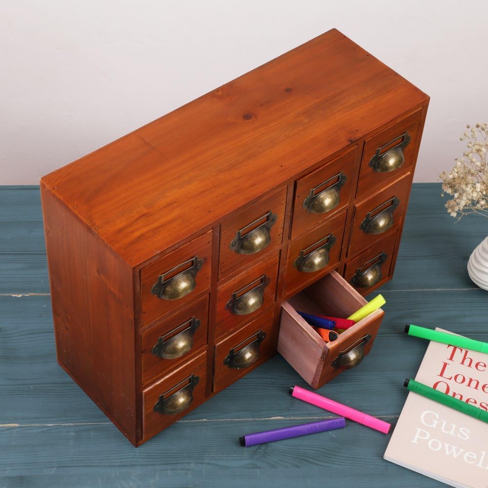 Apothecary Drawers Apothecary Cabinet with Drawers Card Catalog Cabinet Wooden Card Catalog Wooden Storage Box for Desktop Organizer (Brown12)