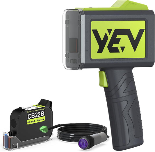 YEV Handheld Inkiet Printer VP127 Upgraded Enhanced 16-Hour Continuous Printing with Photoelectric Sensor for Batch Numbers, Logos, Serial Numbers, Barcodes, and QR Codes on Various Materials (Green)