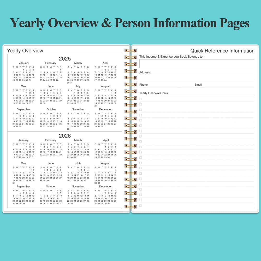 Heveboik Income & Expense Log Book - A4 Income and Expense Tracker for Small Business, Accounting Bookkeeping Tracking for Woman and Man, 8" x 10.5", Teal Floral