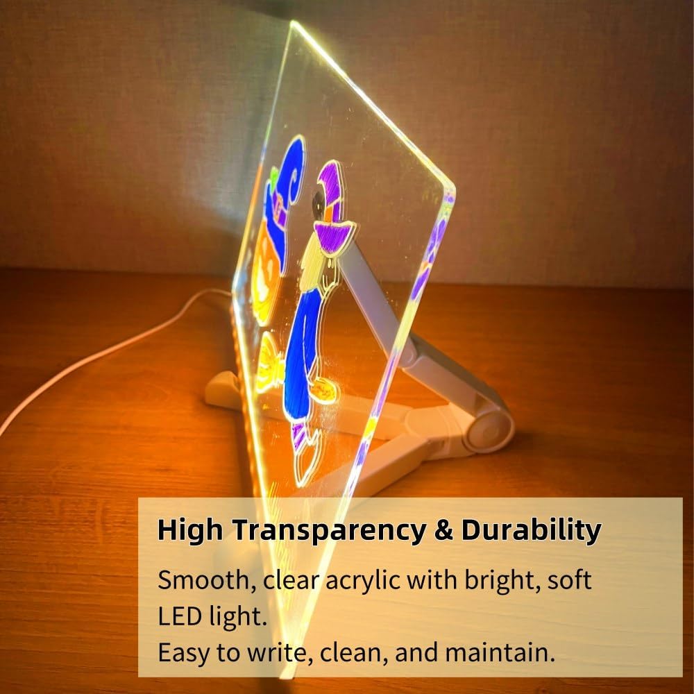 Acrylic Led Dry Erase Board - Creative Rewritable Message Board - Led Color Note Board with Stand - Light up Led Acrylic Message Board as a Glow Memo Board Note with 7 Pen - Free Eraser Easy to Clean