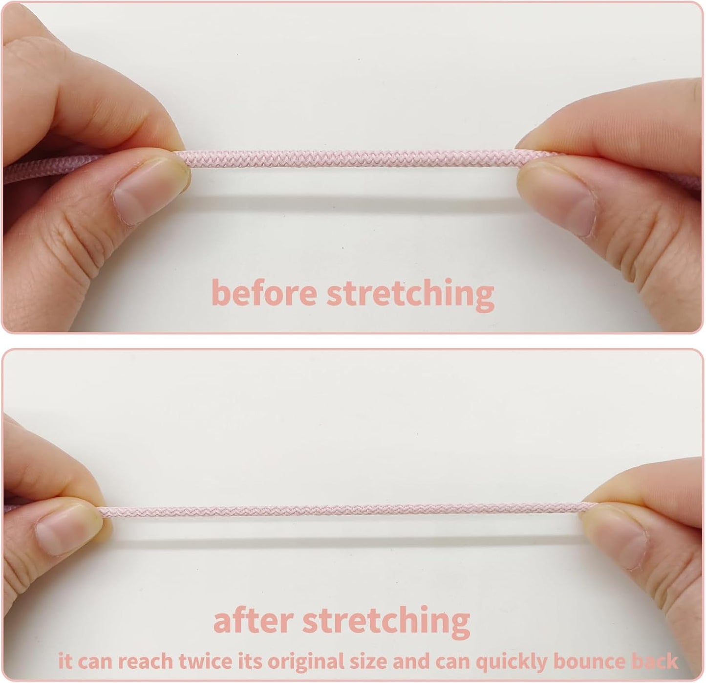 3mm Pink Elastic Cord 45ft - 1/8 inch Strong No-Slip Bungee String for Crafts, DIY Projects, Kayak Tie Downs, Camping Gear, Sports Gear, DIY Crafts, Hair Bands, Apparel Making & Shoe Laces