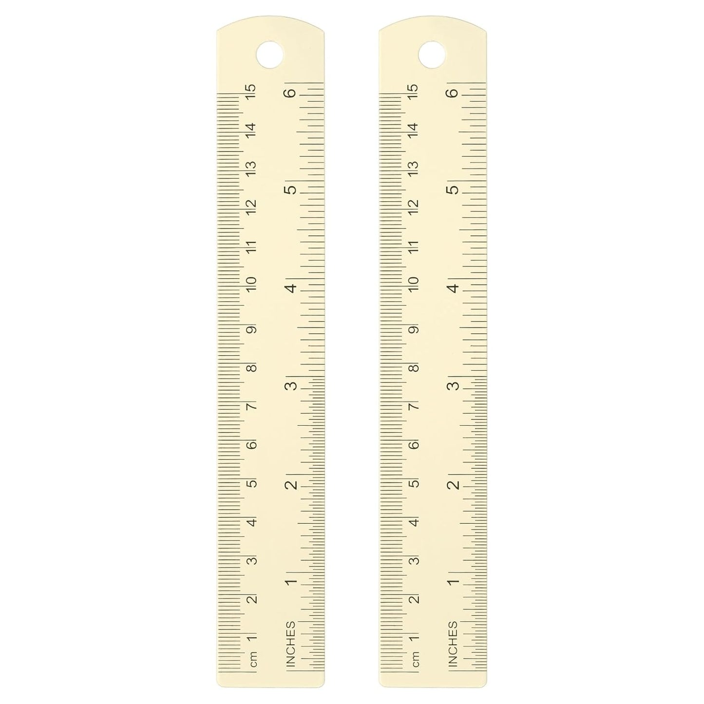 HARFINGTON 2pcs Metal Straight Ruler 15cm Metric SAE Aluminum Alloy Measuring Rulers Scale Tool with Hole for Measure Study Reading Classroom Office, White